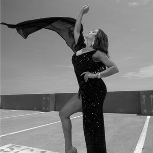 Fashion Nova Black Asymmetrical Sequin Dress